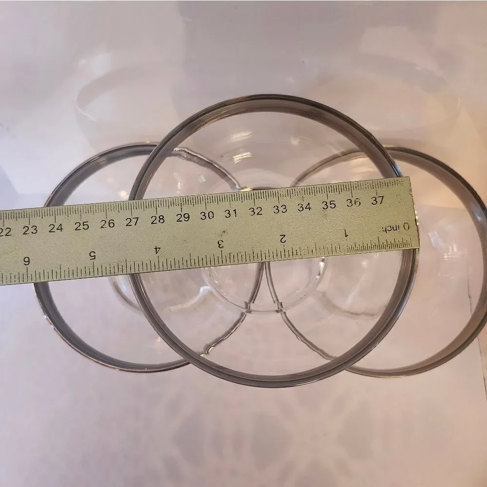 Vintage Pristine 1960s Dorothy Thorpe Set of 3 Small Glass Bowls w/Silver Band